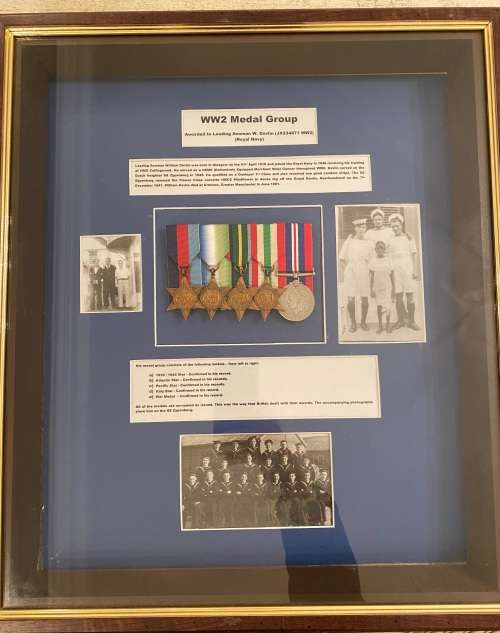 Framed WW2 Royal Navy Group. Leading Seaman William Devlin