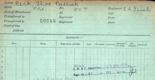 807 Pte Thos Patrick Peck SA Irish