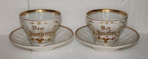 Rare Antique KPM His and Hers Teacups