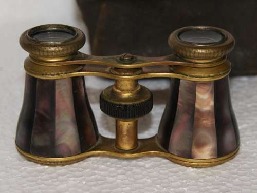 Antique Colmont brass and mother of pearl opera glasses in original case