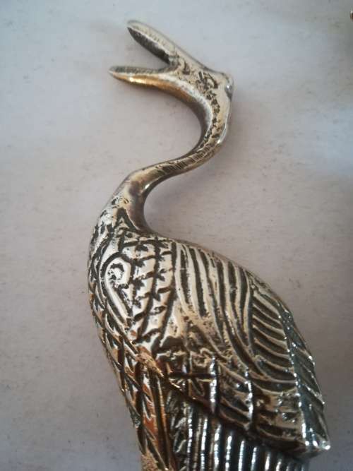 A pair of Solid Brass Majestic  Cranes on Tortoise Figurines 21 cm tall as per scan