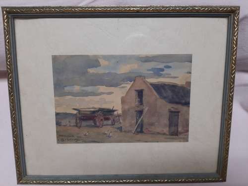 Small Antique watercolor  painting Dated 1921 and initialed