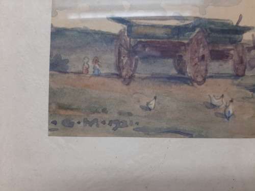 Small Antique watercolor  painting Dated 1921 and initialed