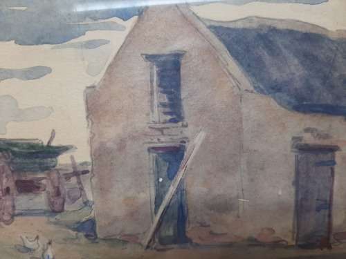 Small Antique watercolor  painting Dated 1921 and initialed