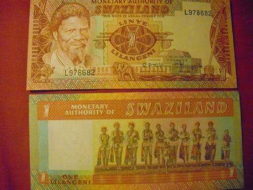 2x Swazi one Lilangeni banknotes- flat and crisp