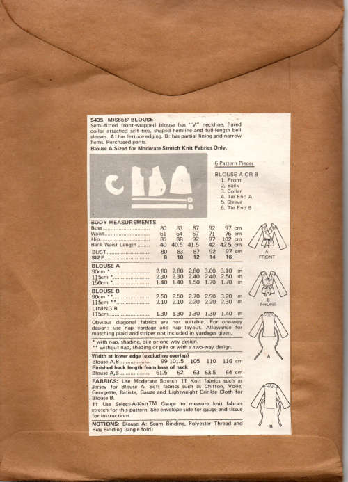Sewing Pattern Butterick 5435 Blouse Size 12