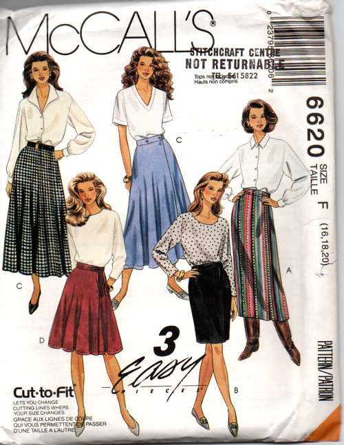 Sewing Pattern McCalls 6620  Skirts Size 16,18,20