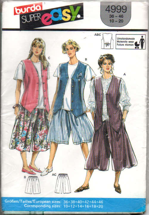Sewing Pattern : Burda 4999, MATERNITY waist coat and pants Size 10 -20
