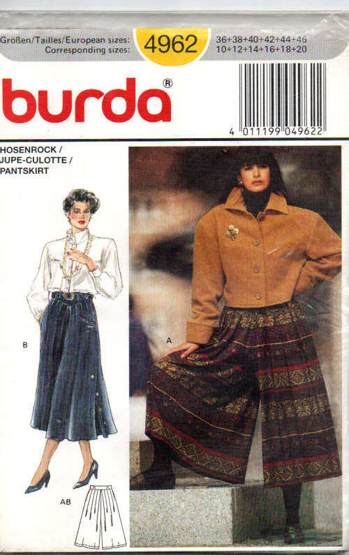 Sewing Pattern: Burda 4962 Pantskirt for Woman Size 10 - 20 Factory folded