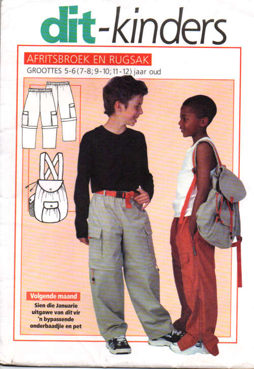 Sewing pattern Dit kinders Cargo pants and backpack Size 5 - 12 years