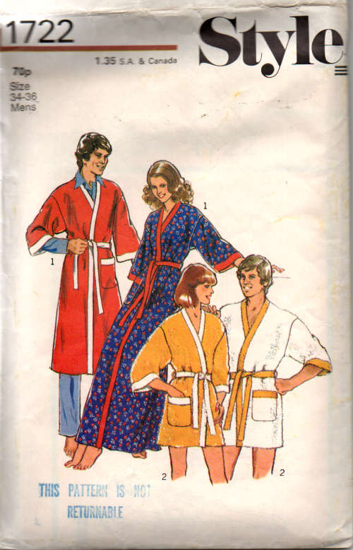 Sewing pattern Style 1722 Mens Ropes Size 34 - 36 Complete