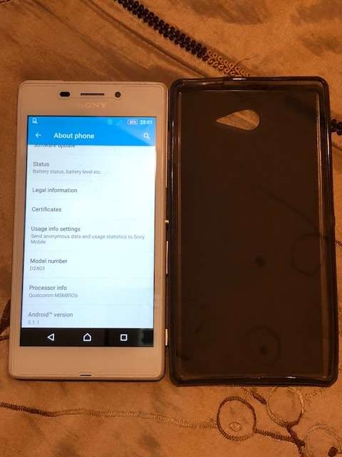 SONY EXPERIA M2 AQAU,WHITE,LIKE NEW CONDITION,CHARGER&USB CABLE,POUCH,TEMPERED GLASS PROTECTOR,LOCAL