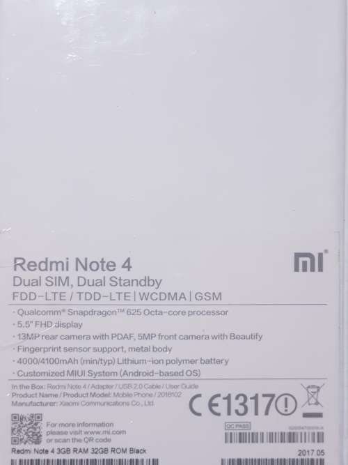$$$FREE SHIPPING$$$ - Redmi NOTE 4 32GB,3GB RAM,4100 mah BATTERY,SEALED BOX,BLACK,WARRANTY
