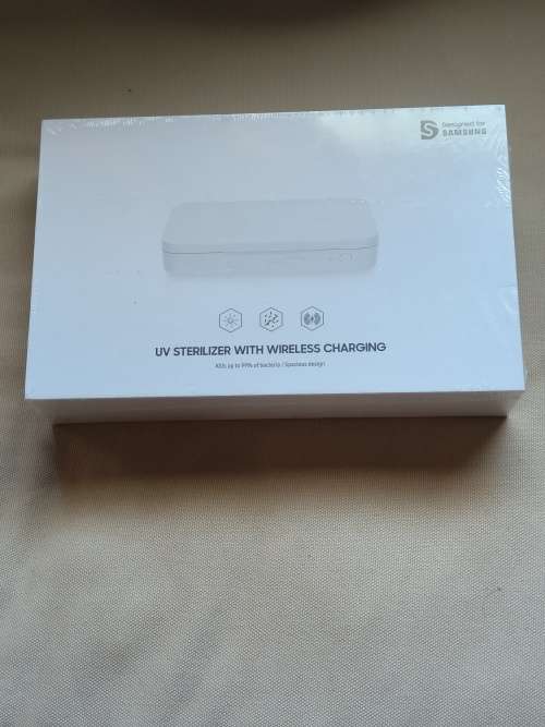 SAMSUNG UV STERILIZER WITH BUILT IN WIRELESS CHARGER, BRAND NEW FACTORY SEALED IN THE BOX.