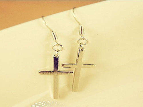 NEW Fashion Lady Rare Silver Cross Celebrity Pendant Earrings
