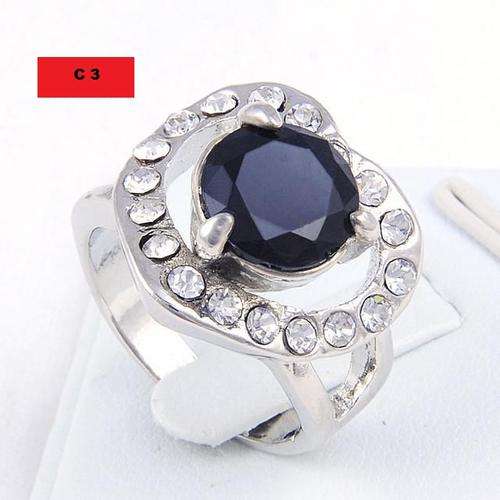 18K White GP Cocktail Heart Black Diamante Zircon CZ
