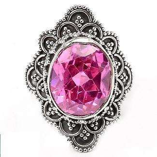 SOLID STERLING SILVER HUGE PINK KUNZITE RING - SIZE 6(M)