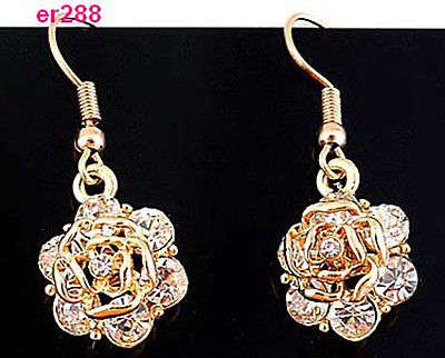 14K plated rose flower zircon earring