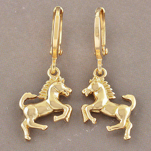 Classic 9K Yellow Gold Filled Womens Dangle Pair Horse Earrings