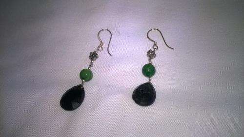 Natural Green Quartz and Sapphire 925 stamped Silver  Earrings