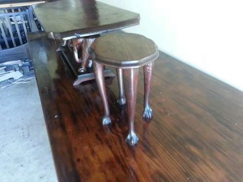 Dark Brown Wooden Detailed Coffee Table With Additional Side Tables