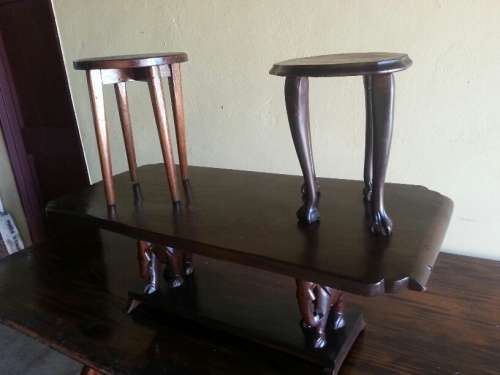 Dark Brown Wooden Detailed Coffee Table With Additional Side Tables