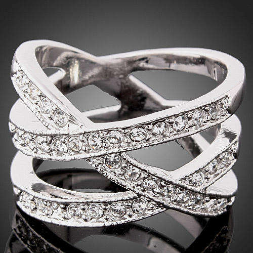 Fashion 18K White GP  Ring Use Swarovski Austrian Crystal&Zircon Full Size