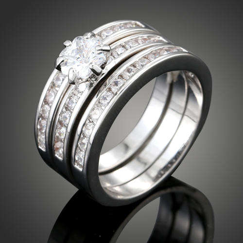 Fashion 18K White GP  3 x Ring Use Swarovski Austrian Crystal & Zircon Full Size
