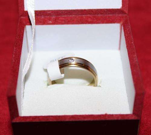 Stainless Steel & Gold Plated Men's Ring - One Cubic Zirconia: Size 8