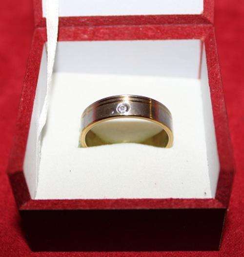 Stainless Steel & Gold Plated Men's Ring - One Cubic Zirconia: Size 11