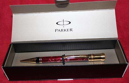 Parker, Duofold Pencil. Rare Collectable Red Marble & 23 Kt Gold.