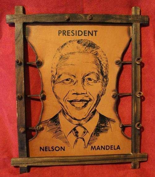 President Mandela - Pencil Sketch on Cowhide with Riempies.