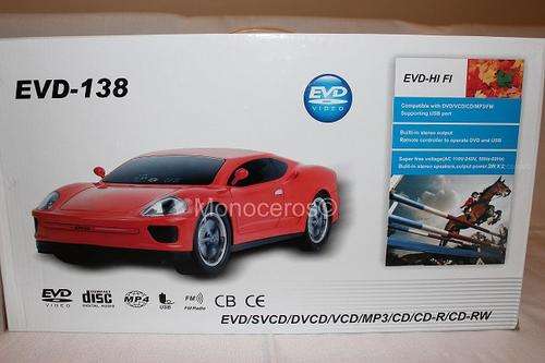 EVD Sportscar! - EVD, DVD, CD R/W, USB, MP4, FM Radio Player