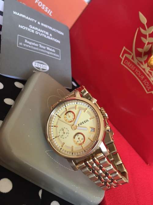 Fossil Unisex Boyfriend ES2197 Gold Stainless-Steel Quartz Watch