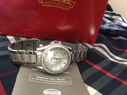 Fossil ES3202 New Original * RILEY Silver Crystals Multi function* Women's Watch