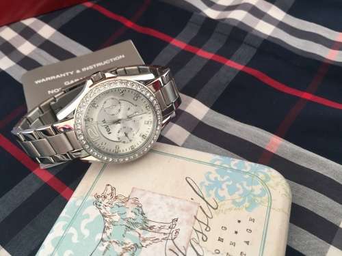 Fossil ES3202 New Original * RILEY Silver Crystals Multi function* Women's Watch