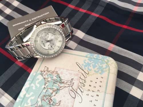 Fossil ES3202 New Original * RILEY Silver Crystals Multi function* Women's Watch