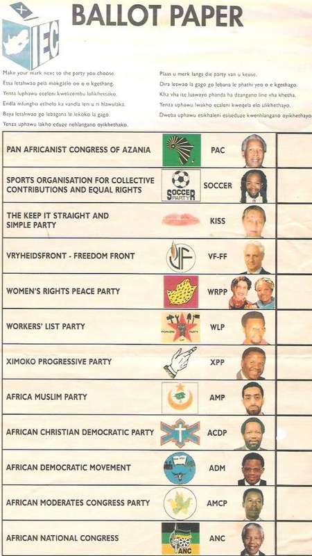 Original Ballot Paper 1994 South Africa first democratic election