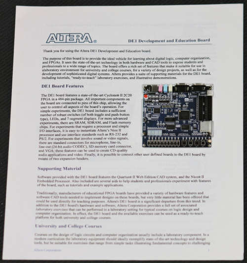 Altera DE1 Intel Cyclone II FPGA Development Kit