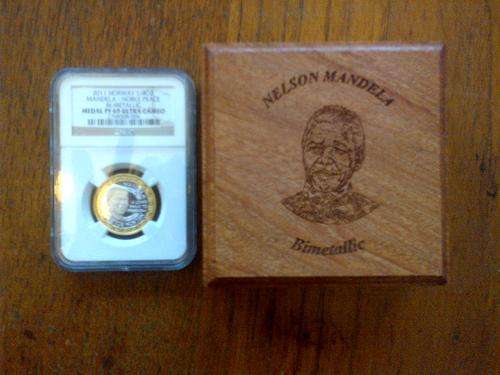 MEDAL PF 69 ULTRA CAMEO 2011 NORWAY 1/4OZ MANDELA NOBLE PEACE BI METALLIC