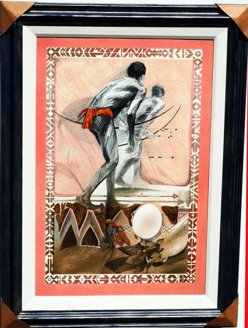 Mark Enslin oil painting on the board signed, dated 1990. Composition, Bushmen on Hunting. Oil-117,