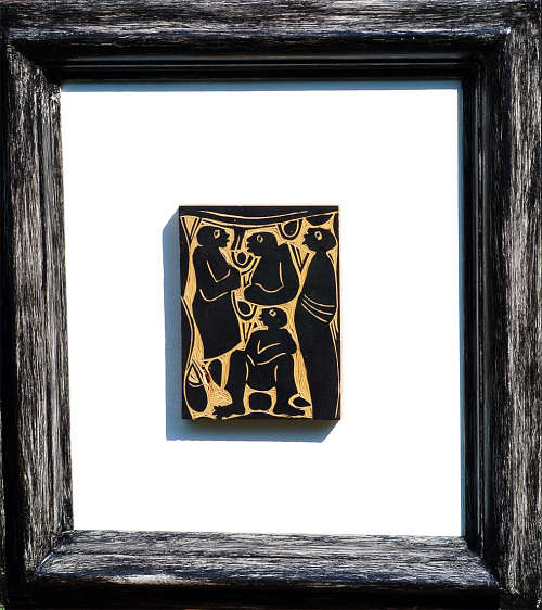 MADIBA Enzekiel Boycie Wood Block Plate size 14-18.5 cm, signed, date `98 framed