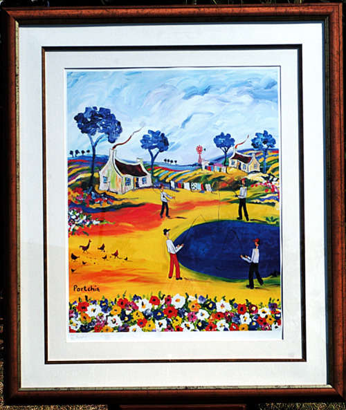 Portchie print-2 Limit Edition 178/500, numbered and pencil signed. Four fishing men over the lake.