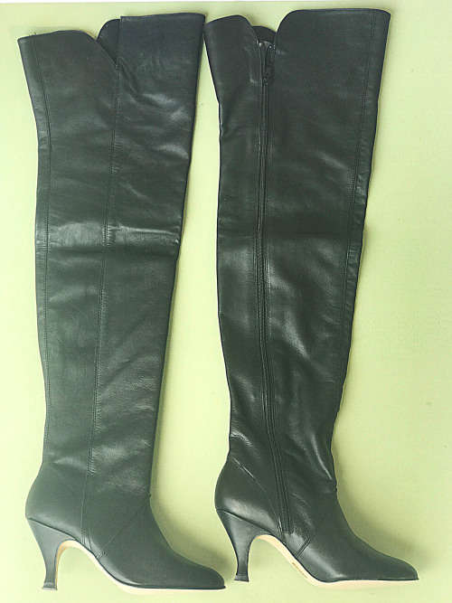 Long Knee Boots, Genuine Leather Uppers, Colour: F. GR Eider Nappa-Black. Size 4 Hight 69 cm