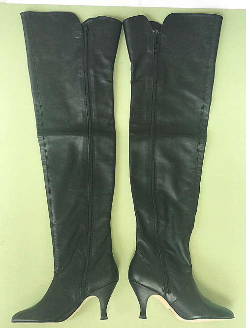 Long Knee Boots, Genuine Leather Uppers, Colour: F. GR Eider Nappa-Black. Size 4 Hight 69 cm