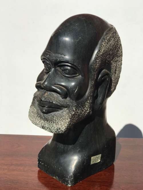 #17 African Art Man Head, carving made of stone