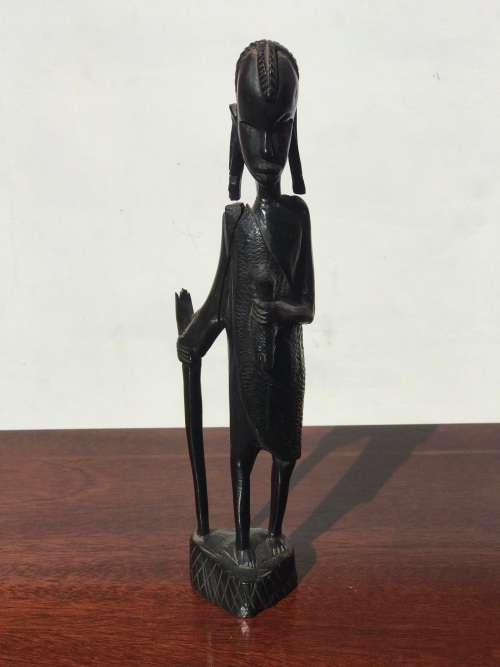 #13 African Art Girl holding on head something, wood carvings