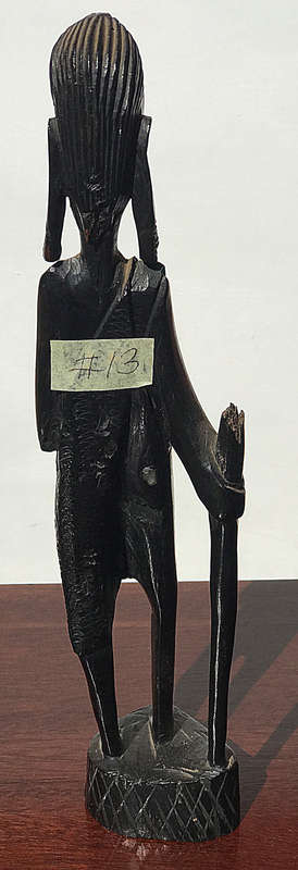 #13 African Art Girl holding on head something, wood carvings