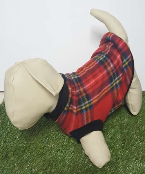 dog jersey polar fleece red tartan small