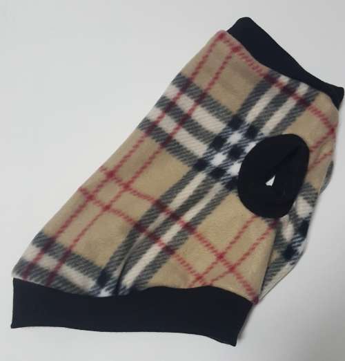 dog jersey polar fleece in beige tartan large